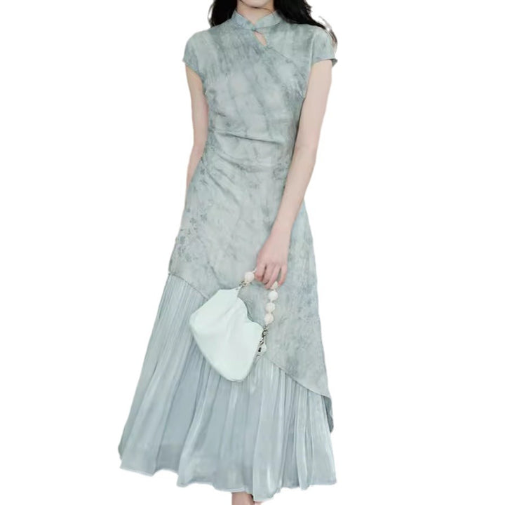 2025 new product temperament slim gentle and comfortable niche national style new Chinese style Tencel halo jacquard cheongsam dress