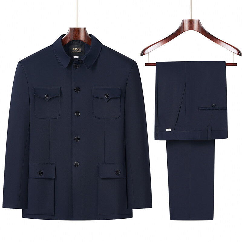 Z Zhongshan suit men's suit one-piece spring and autumn style coat dad's suit elderly Zhongshan suit Chinese style clothing