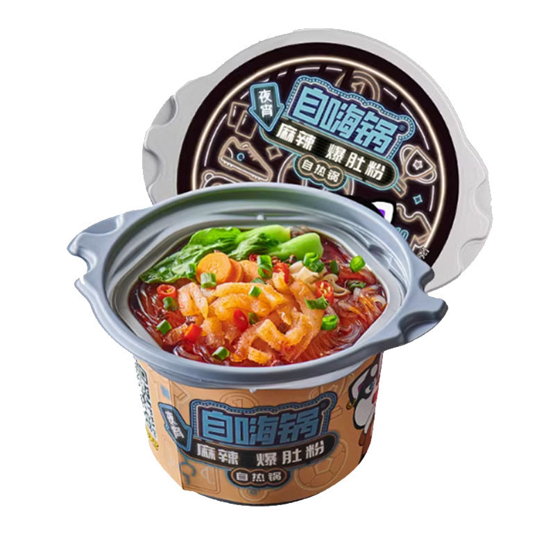 Self-heating hot pot with spicy beef, large portion, convenient instant food, spicy hot pot, perfect for late-night snacks and dormitories.