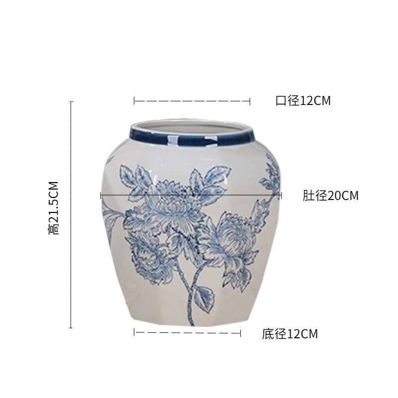 Jingdezhen ceramic vase, blue and white porcelain, Chinese peony, vintage porcelain, antique peony flower ware, living room flower arrangement ornaments