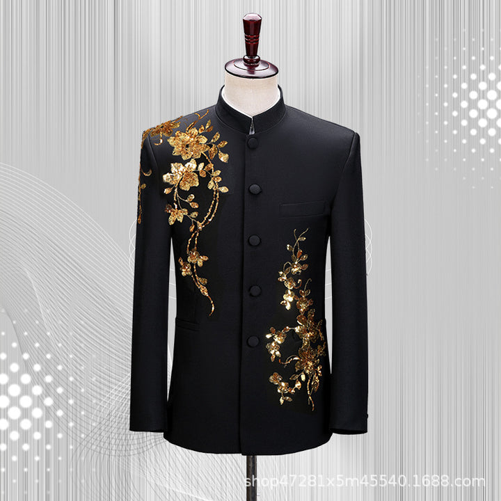 Stand collar new Chinese style Zhongshan suit for young men in the Republic of China black suit student jacket choir performance costume Chinese style
