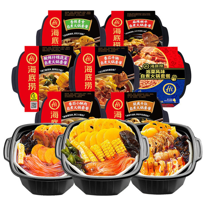 Haidilao Self-Heating Hot Pot with Crispy Tripe, Spicy Beef and Beef Brisket - Large Portion, Wholesale Case