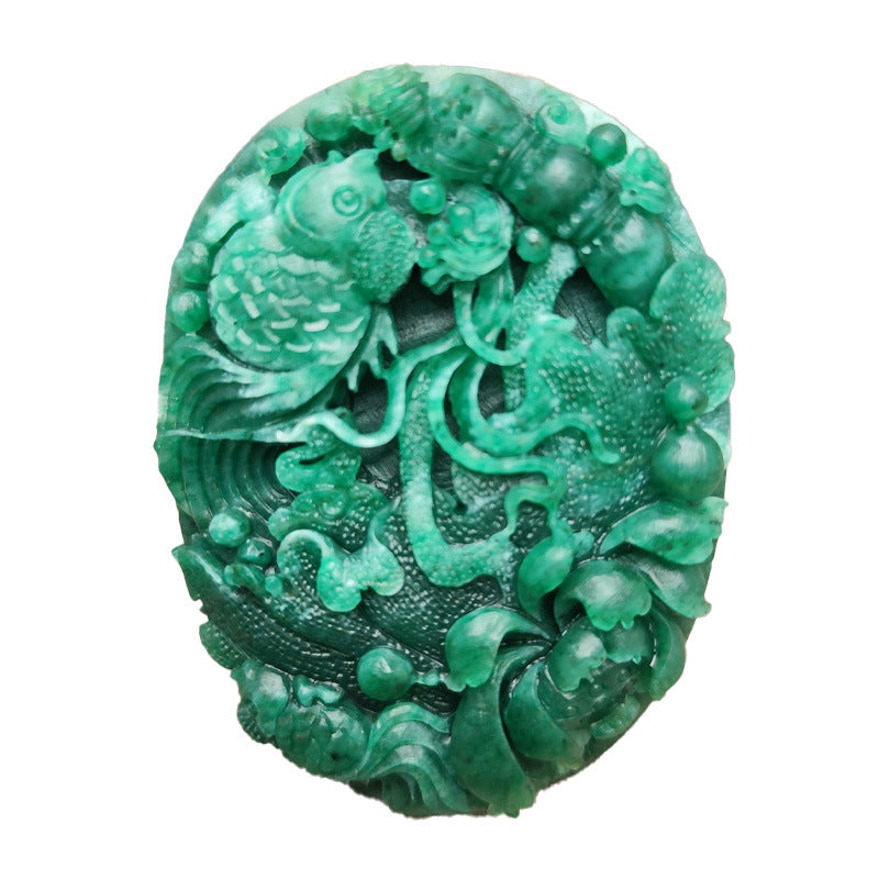 Natural Nanyang Dushan Jade “Year After Year of Abundance” Pendant – White &amp; Sky Blue Jade Sweater Chain Charm
