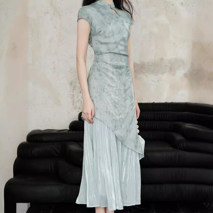2025 new product temperament slim gentle and comfortable niche national style new Chinese style Tencel halo jacquard cheongsam dress