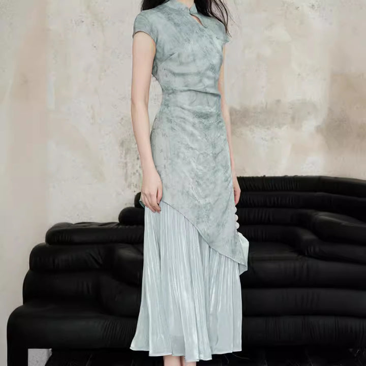 2025 new product temperament slim gentle and comfortable niche national style new Chinese style Tencel halo jacquard cheongsam dress