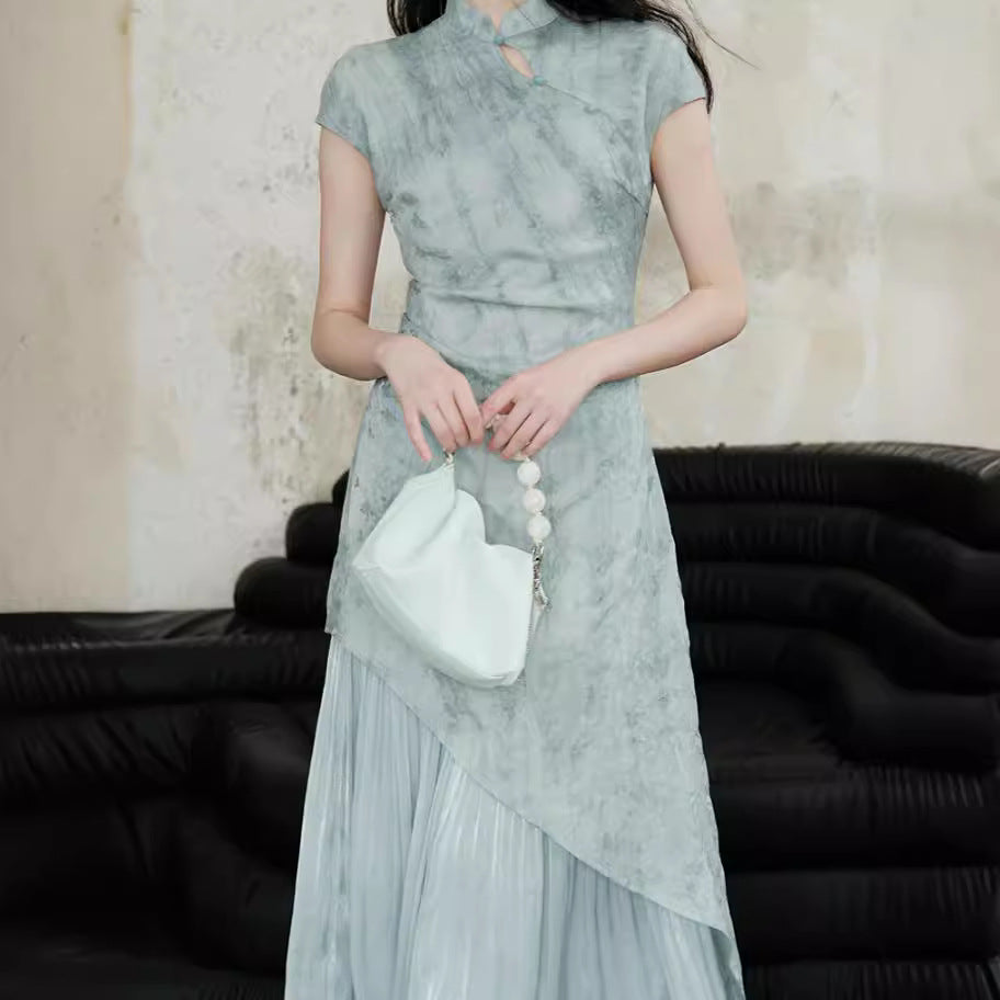 2025 new product temperament slim gentle and comfortable niche national style new Chinese style Tencel halo jacquard cheongsam dress
