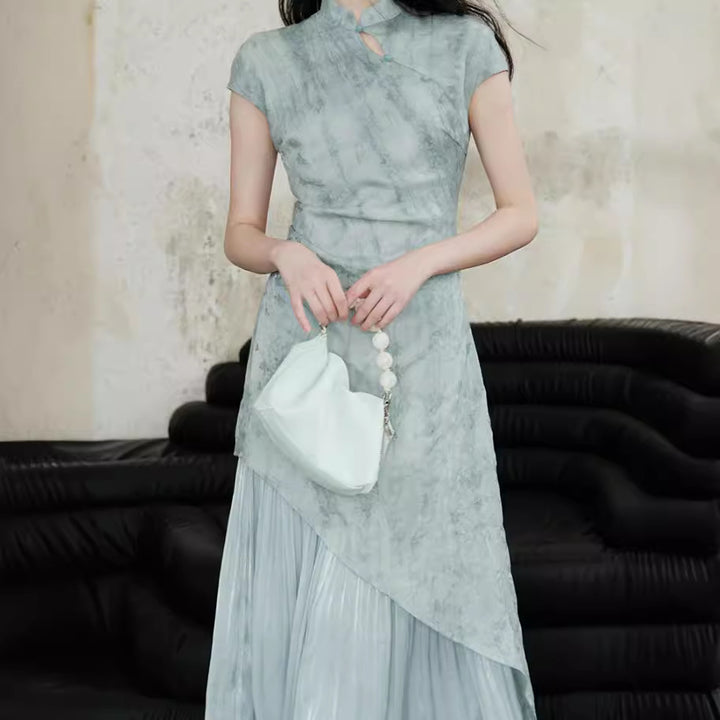 2025 new product temperament slim gentle and comfortable niche national style new Chinese style Tencel halo jacquard cheongsam dress