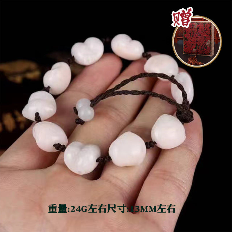Dushan Jade Monkey Head Bead Bracelet – Natural Chinese Jade Hand String in Green, Pink, White &amp; Sky Blue