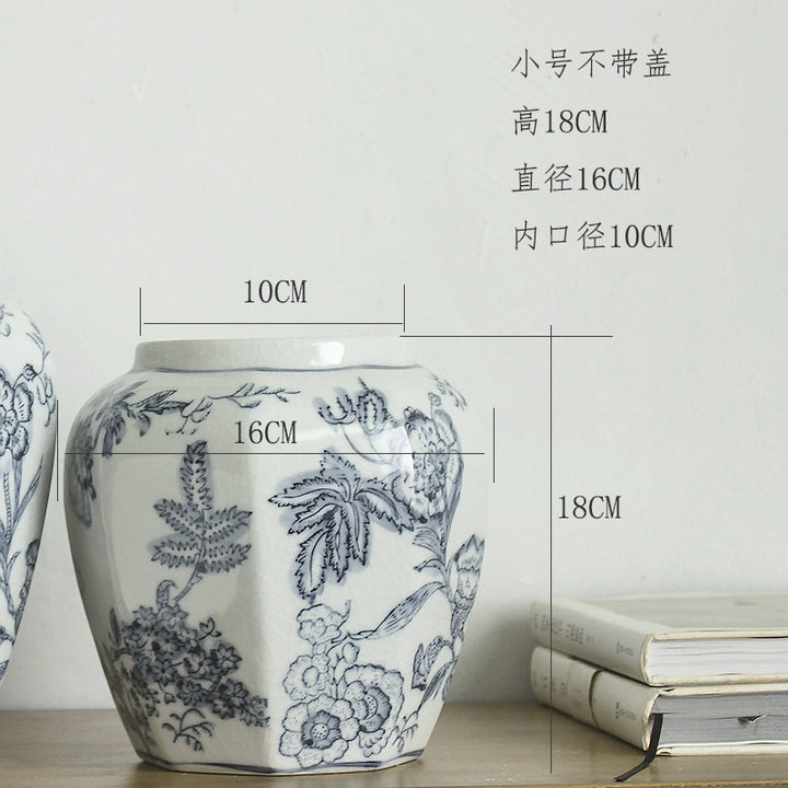 Jingdezhen ceramic vase, blue and white porcelain, Chinese peony, vintage porcelain, antique peony flower ware, living room flower arrangement ornaments