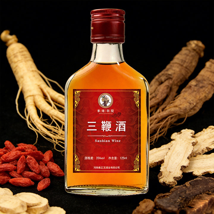 Hua Tuo "Three Whips" Medicinal Liquor — Men's Wellness Tonic (35% ABV) — 125ml Small Bottle — Ginseng & Deer Antler/Penis Infusion