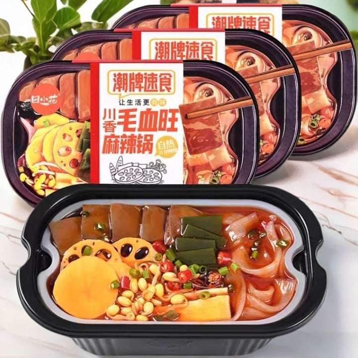 Tian Xiaohua Self-Heating Hot Pot with Spicy Blood Curd, Fresh Vegetables, and Wide Noodles - Convenient and Ready-to-Eat Mini Hot Pot for Dormitories and Factories (Wholesale)