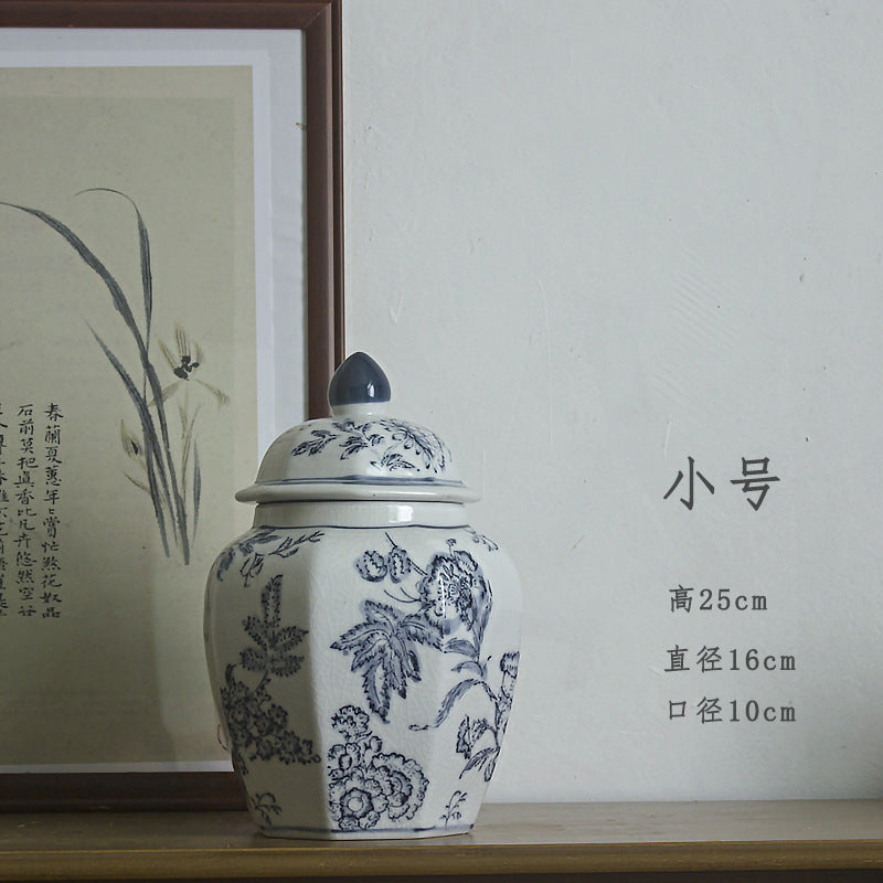 Jingdezhen ceramic vase, blue and white porcelain, Chinese peony, vintage porcelain, antique peony flower ware, living room flower arrangement ornaments