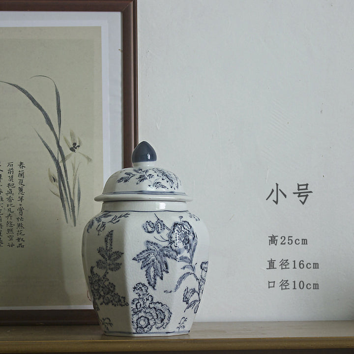 Jingdezhen ceramic vase, blue and white porcelain, Chinese peony, vintage porcelain, antique peony flower ware, living room flower arrangement ornaments
