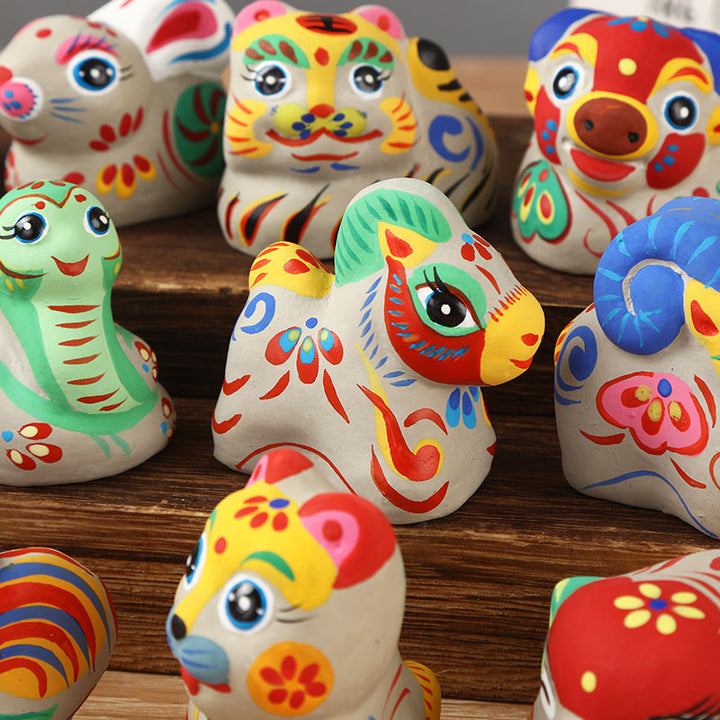 Fengxiang Clay Figurines – Hand-Painted Zodiac Sculptures (Traditional Folk Art)