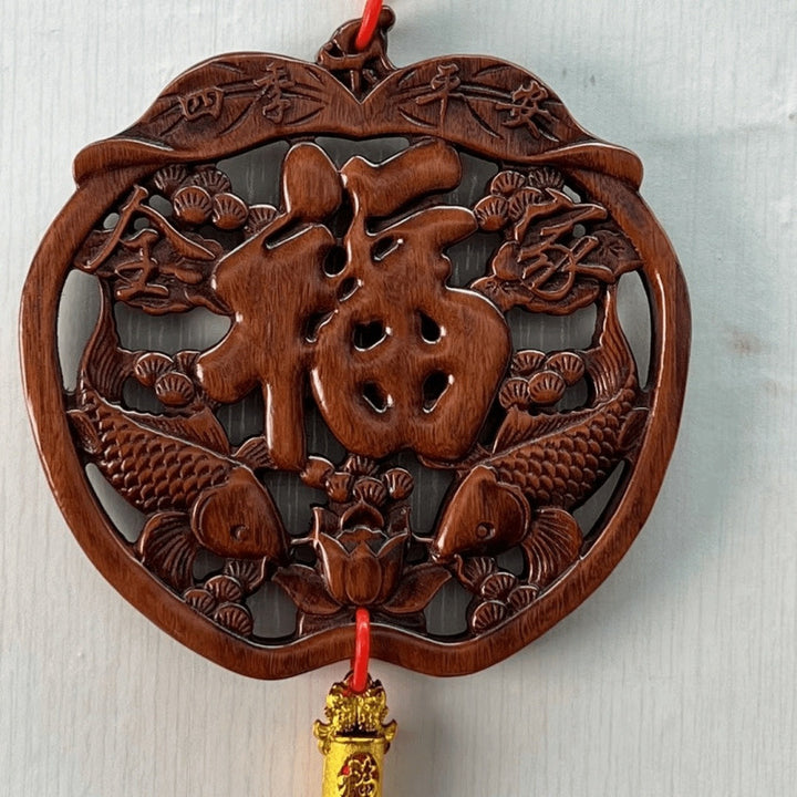 Dongyang Apple Blessing Wood Carving – Camphor Wood Chinese Wall Hanging, Antique-Style Decor for Living Room and Entryway