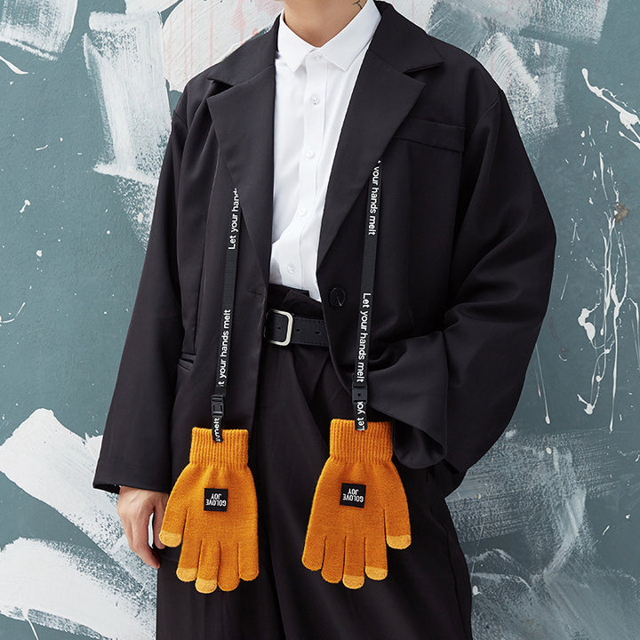 New Chinese Style Knitted Gloves for Men – Autumn/Winter Outdoor Thermal, Touchscreen, Anti-Slip, Cycling, Student Style (Model DZ80)