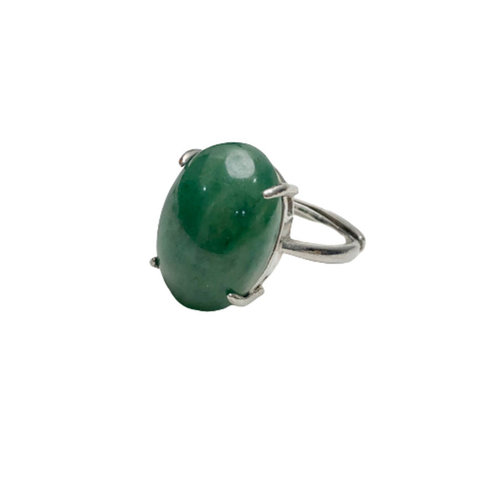 Nanyang Dushan Jade Pixiu Ring – Carved Jade Cabochon 925 Silver Open Ring for Women