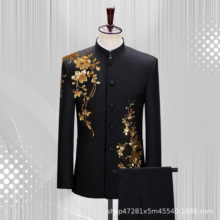 Stand collar new Chinese style Zhongshan suit for young men in the Republic of China black suit student jacket choir performance costume Chinese style
