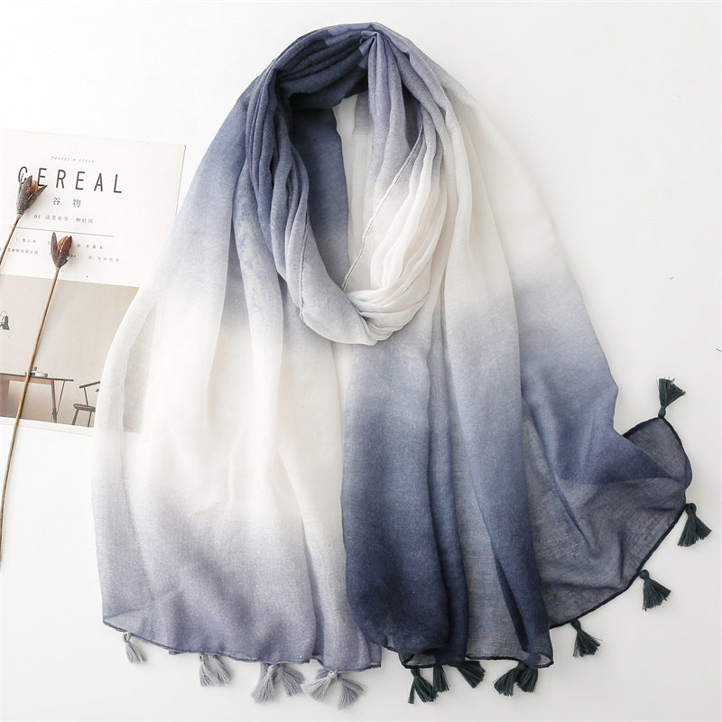 Chinese Style Gradient Scarf – Summer Travel Sunscreen Silk Shawl