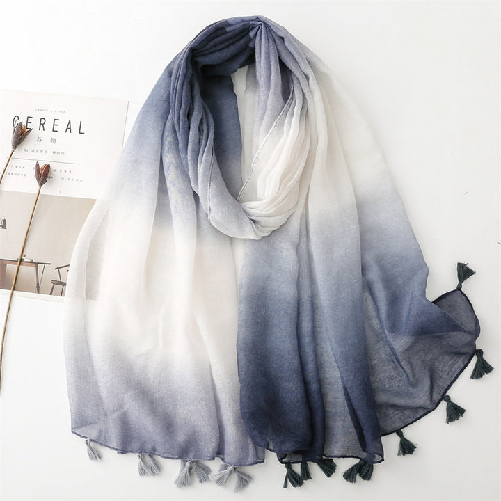 Chinese Style Gradient Scarf – Summer Travel Sunscreen Silk Shawl