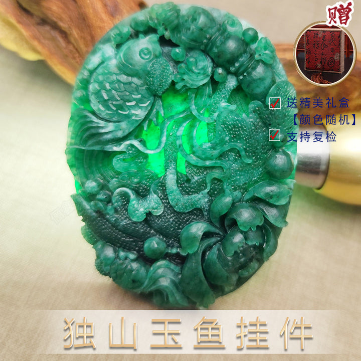 Natural Nanyang Dushan Jade “Year After Year of Abundance” Pendant – White &amp; Sky Blue Jade Sweater Chain Charm
