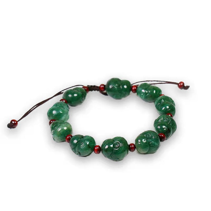 Dushan Jade Monkey Head Bead Bracelet – Natural Chinese Jade Hand String in Green, Pink, White &amp; Sky Blue