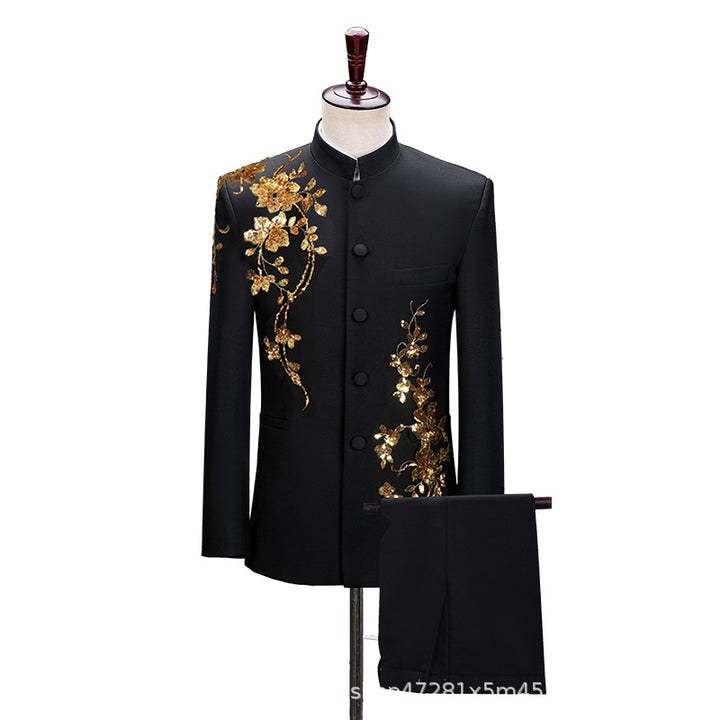 Stand collar new Chinese style Zhongshan suit for young men in the Republic of China black suit student jacket choir performance costume Chinese style