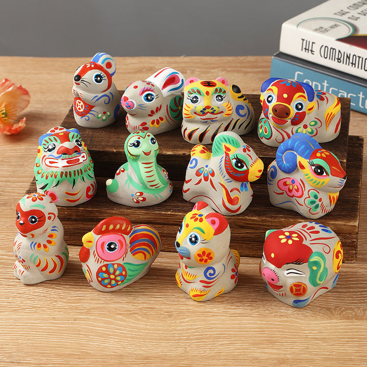 Fengxiang Clay Figurines – Hand-Painted Zodiac Sculptures (Traditional Folk Art)