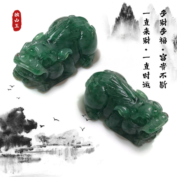 Nanyang Dushan Jade Pixiu &amp; Three-Legged Money Toad Pendant – Full Green Old-Mine Style Jade Necklace Charm