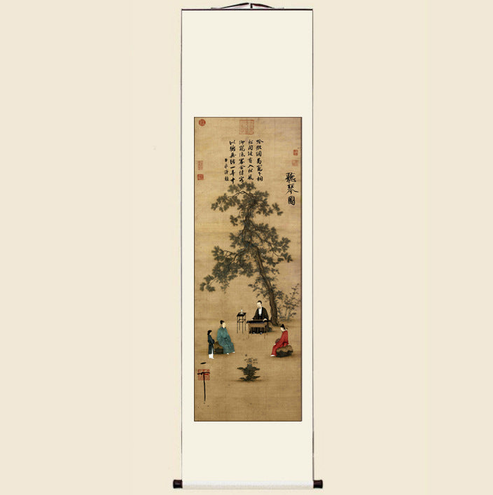 Song Huizong listening to the piano picture antique painting copy living room study porch decoration Chinese painting famous paintings hanging painting decoration