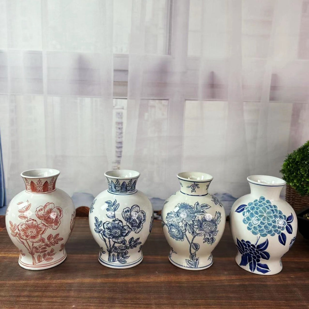 New Chinese ceramic vase, blue and white porcelain vase, flower arrangement, vintage blue and white porcelain, creative flowers, soft decorations, exquisite