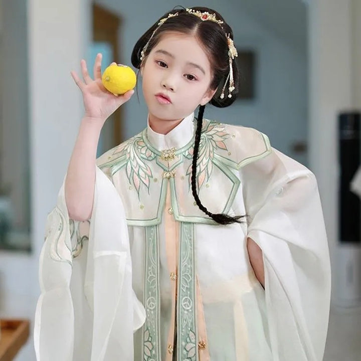 New spring and summer improved Hanfu girls' clothing Ming Dynasty ancient style suit Chinese style children's Hanfu long sleeve cloud shoulder