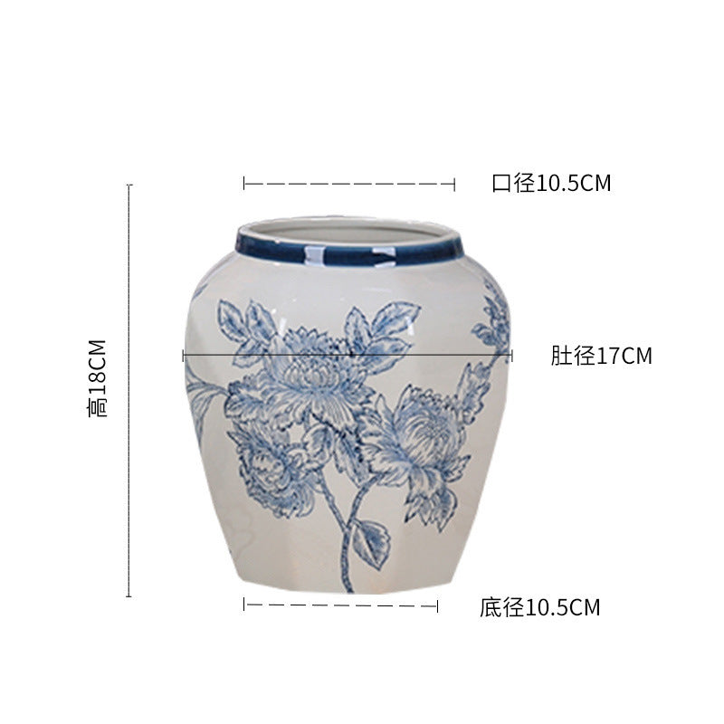 Jingdezhen ceramic vase, blue and white porcelain, Chinese peony, vintage porcelain, antique peony flower ware, living room flower arrangement ornaments