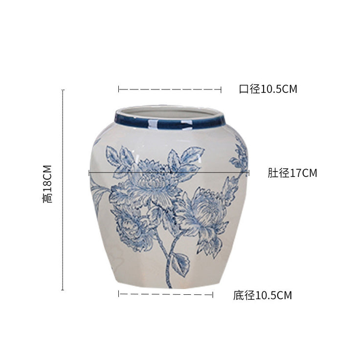 Jingdezhen ceramic vase, blue and white porcelain, Chinese peony, vintage porcelain, antique peony flower ware, living room flower arrangement ornaments