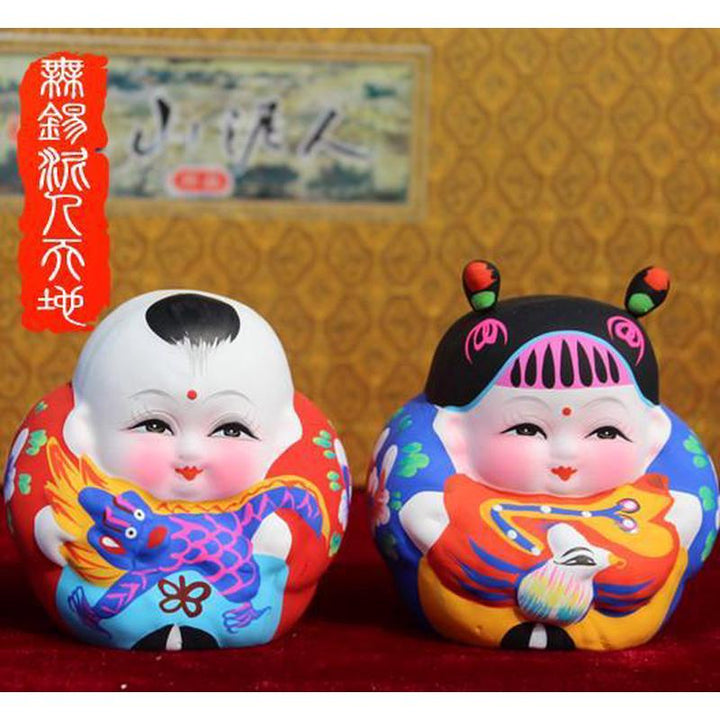Wuxi Huishan Clay Figurines – "Afu & Axi" Hand-Painted Cultural Crafts