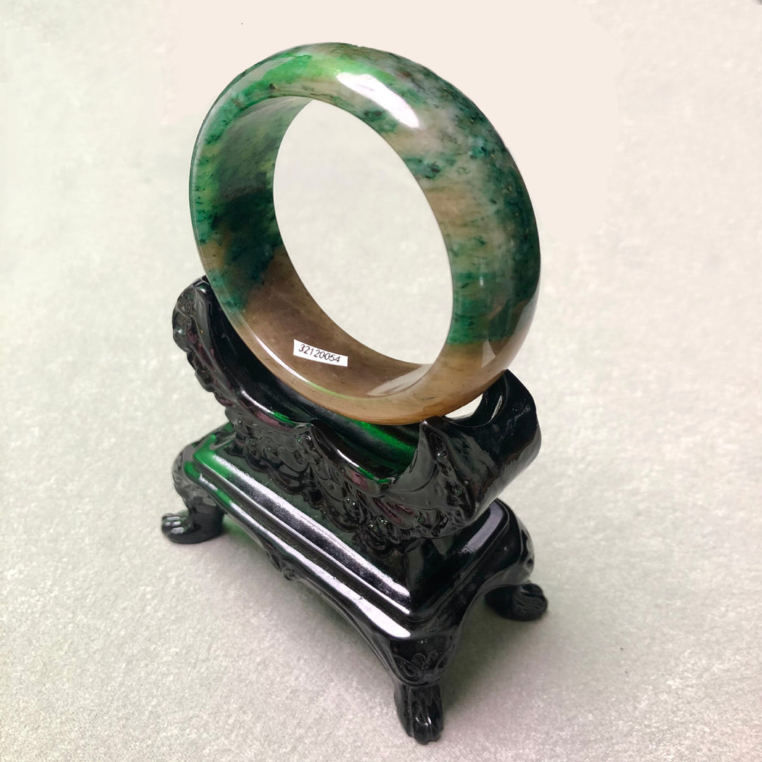Natural Nanyang Dushan Jade Bangle – Pink Floral &amp; Ice White Jade Bracelet for Women and Children