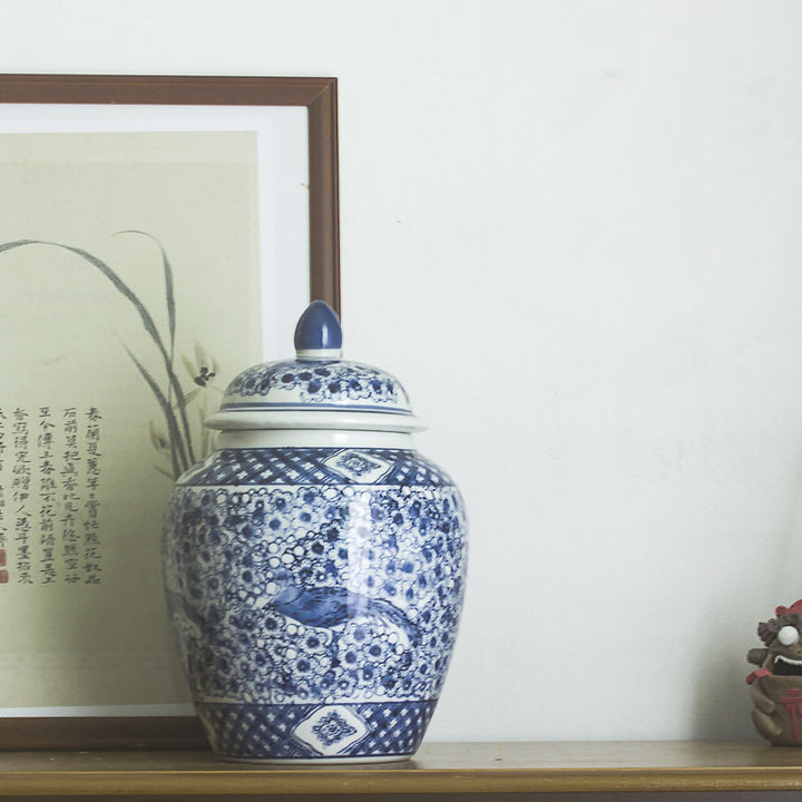 Jingdezhen ceramic vase, blue and white porcelain, Chinese peony, vintage porcelain, antique peony flower ware, living room flower arrangement ornaments