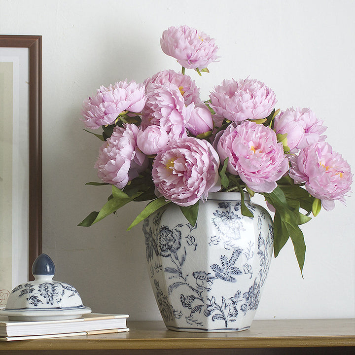 Jingdezhen ceramic vase, blue and white porcelain, Chinese peony, vintage porcelain, antique peony flower ware, living room flower arrangement ornaments