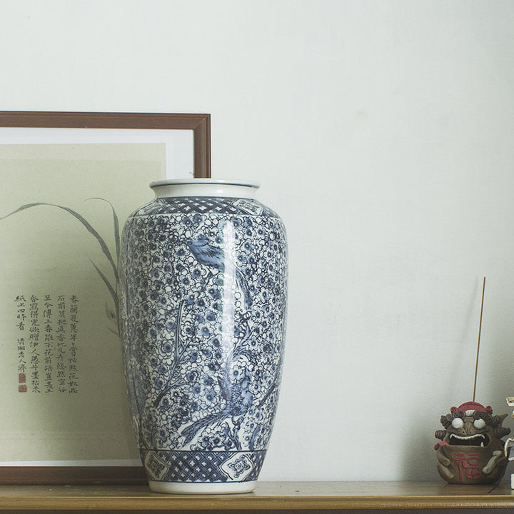 Jingdezhen ceramic vase, blue and white porcelain, Chinese peony, vintage porcelain, antique peony flower ware, living room flower arrangement ornaments