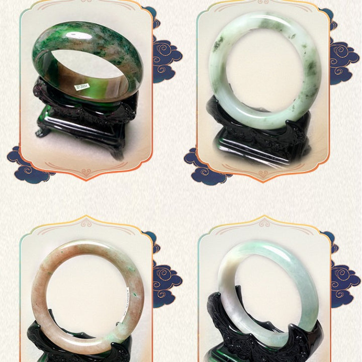 Natural Nanyang Dushan Jade Bangle – Pink Floral &amp; Ice White Jade Bracelet for Women and Children
