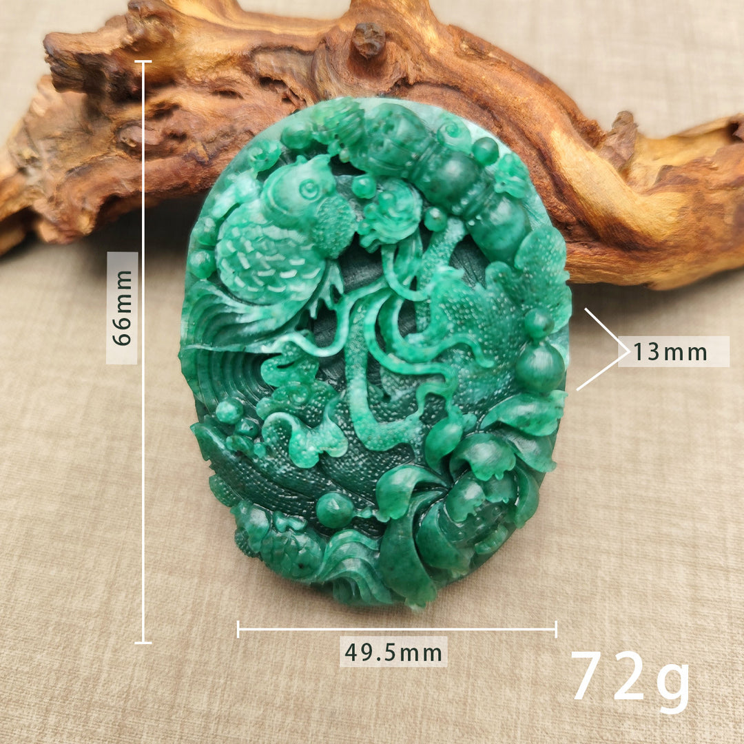 Natural Nanyang Dushan Jade “Year After Year of Abundance” Pendant – White &amp; Sky Blue Jade Sweater Chain Charm