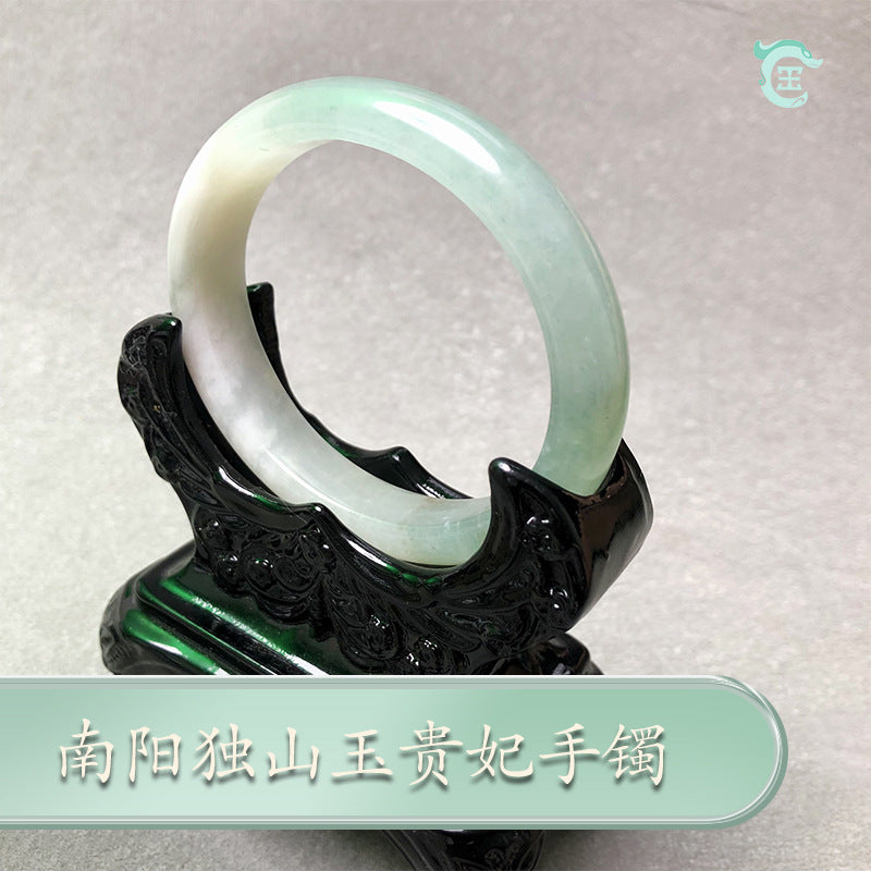 Natural Nanyang Dushan Jade Bangle – Pink Floral &amp; Ice White Jade Bracelet for Women and Children