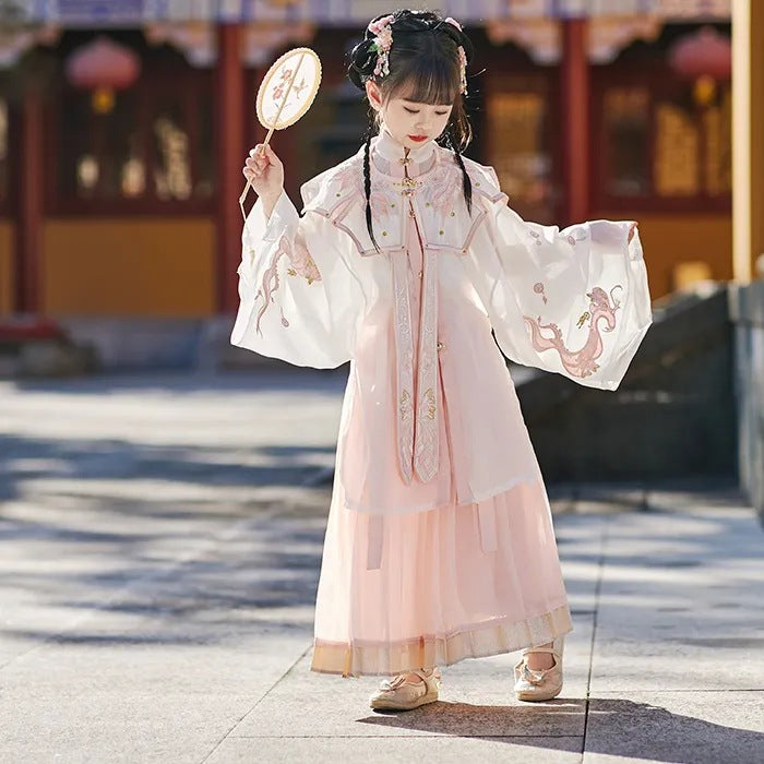 New spring and summer improved Hanfu girls' clothing Ming Dynasty ancient style suit Chinese style children's Hanfu long sleeve cloud shoulder