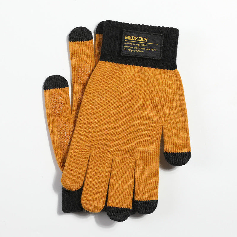 New Chinese Style Knitted Gloves for Men – Autumn/Winter Outdoor Thermal, Touchscreen, Anti-Slip, Cycling, Student Style (Model DZ80)