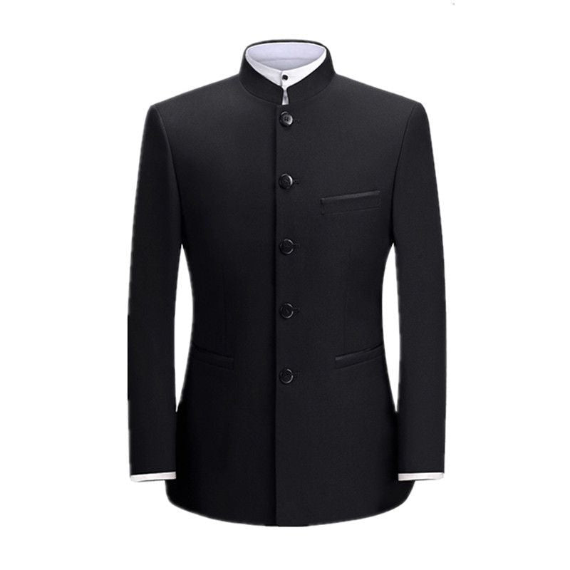High-end Zhongshan suit for men, young wedding dress, fashionable brand, slim-fitting Chinese stand-up collar suit, Chinese style, Chinese Tang suit