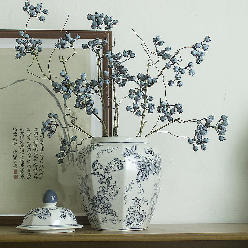 Jingdezhen ceramic vase, blue and white porcelain, Chinese peony, vintage porcelain, antique peony flower ware, living room flower arrangement ornaments