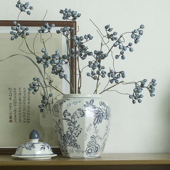 Jingdezhen ceramic vase, blue and white porcelain, Chinese peony, vintage porcelain, antique peony flower ware, living room flower arrangement ornaments