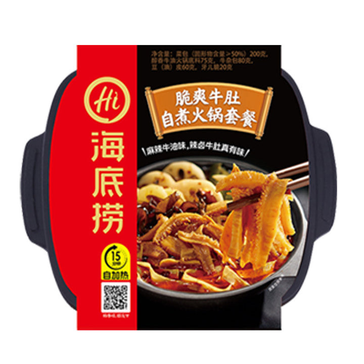 Haidilao Self-Heating Hot Pot with Crispy Tripe, Spicy Beef and Beef Brisket - Large Portion, Wholesale Case