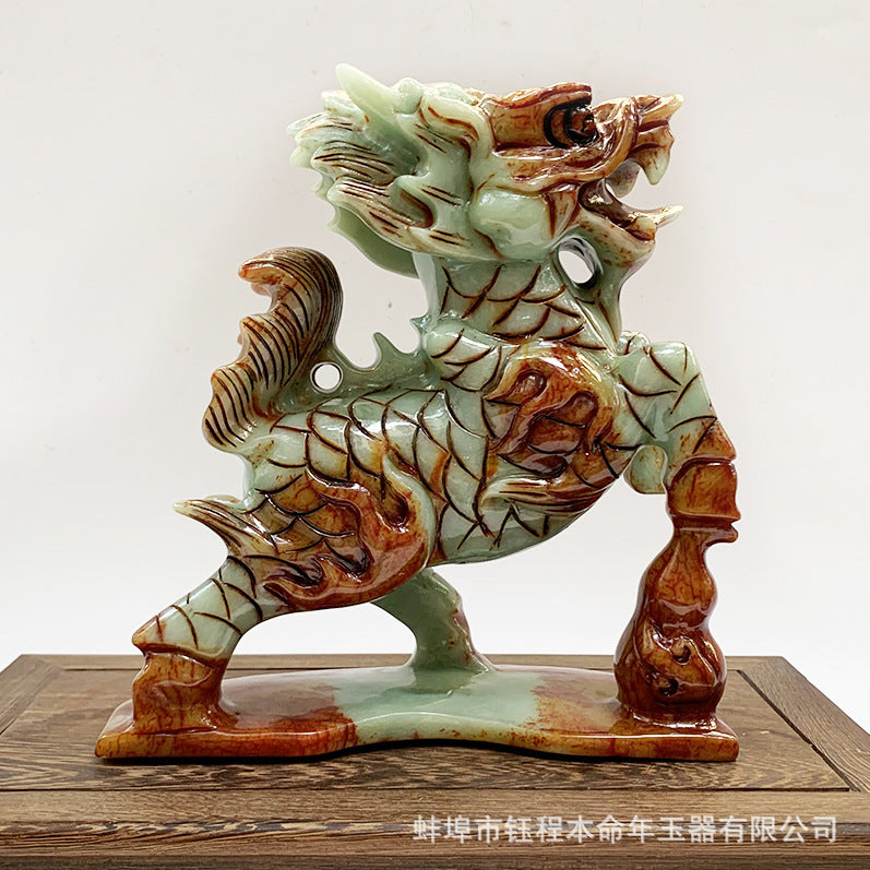 Jade Kirin Figurine - Feng Shui Talisman for Birth Year, 20cm High, Xiuyu Jade Stone, Good Luck Gift
