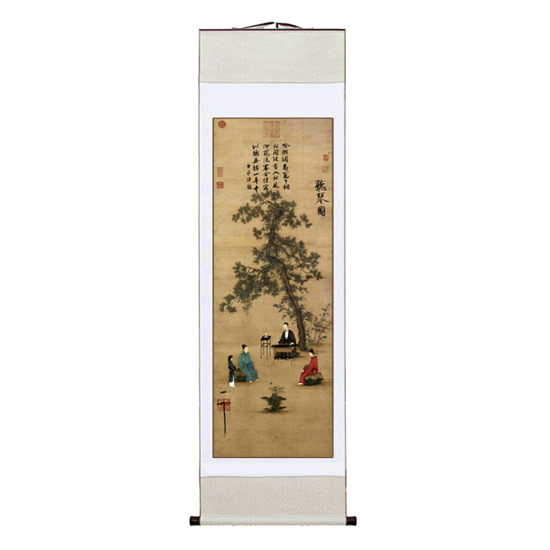 Song Huizong listening to the piano picture antique painting copy living room study porch decoration Chinese painting famous paintings hanging painting decoration
